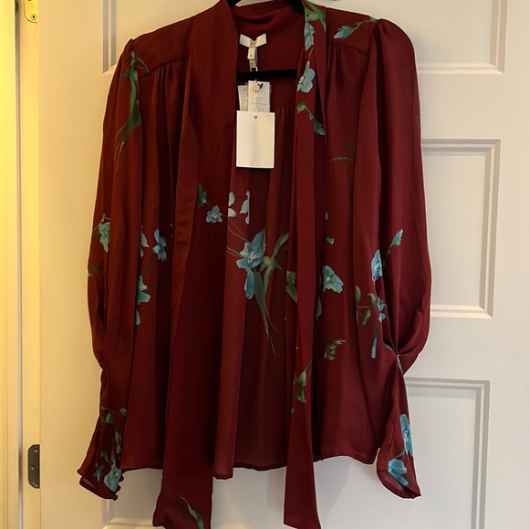 Joie 100% Silk Long Sleeve Blouse Size M, Neck Tie - Picture 3 of 9